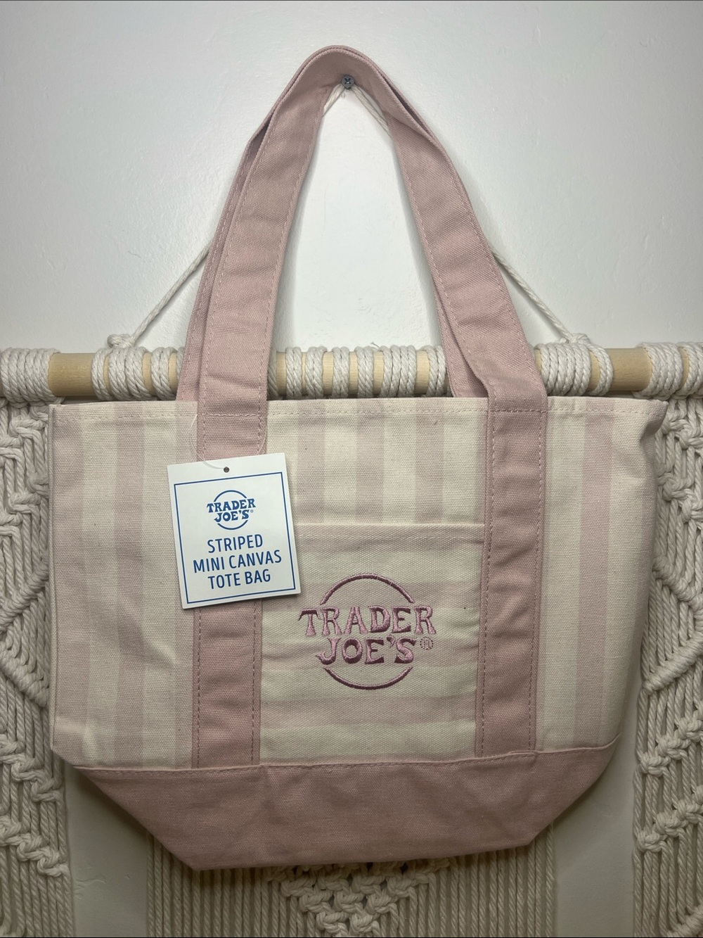 Trader Joe's Pink Striped Canvas Tote Bag